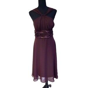 EUC Connected women's elegant ruffled party evening dress, 10P, brown
